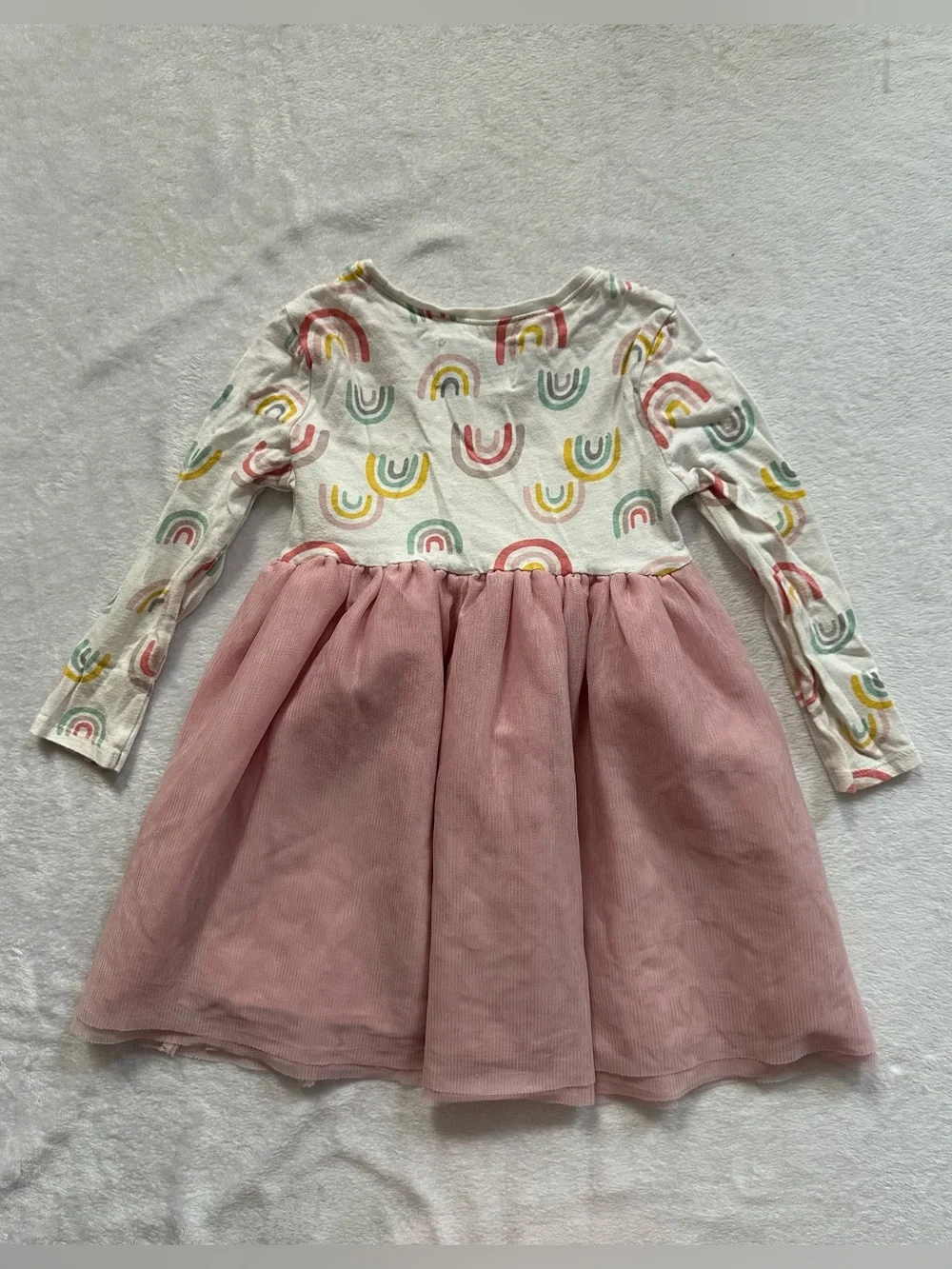 Old Navy Rainbow Long Sleeve Tutu Dress White Pink Toddler Girls Size 3T Tulle
